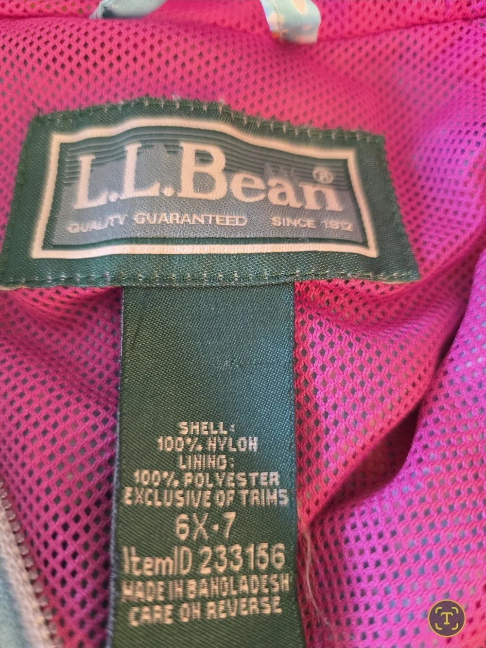 L.L. Bean Light Blue Umbrella Print Rain Jacket/Windbreaket  with Pink Trim 6X-7 - Picture 6 of 6